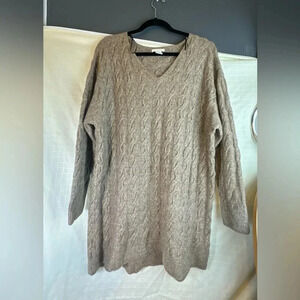 Womens H&M Wool Blend-Oversized Tan Brown Mini Sweater Dress Tunic Size M-XL